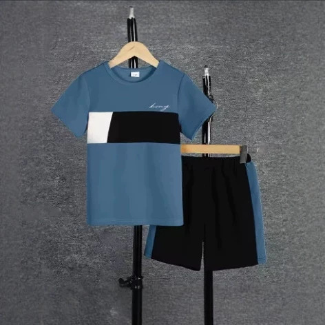Mens Casual Color-block Short-sleeve T-shirt And Shorts Set photo 6