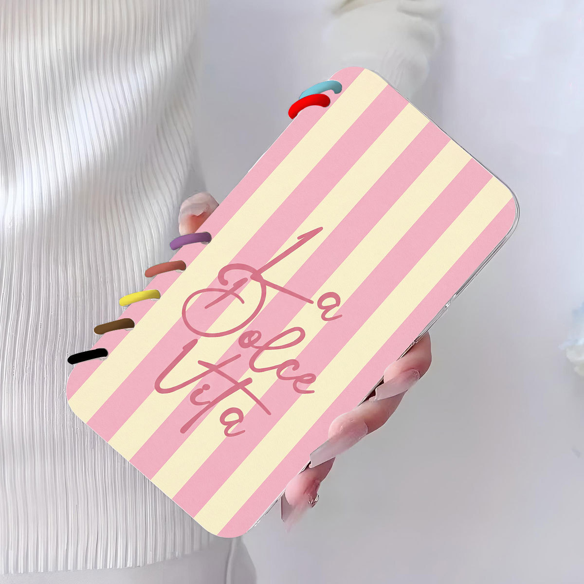 Powder Yellow Striped Notebook Flip Phone Case photo 2
