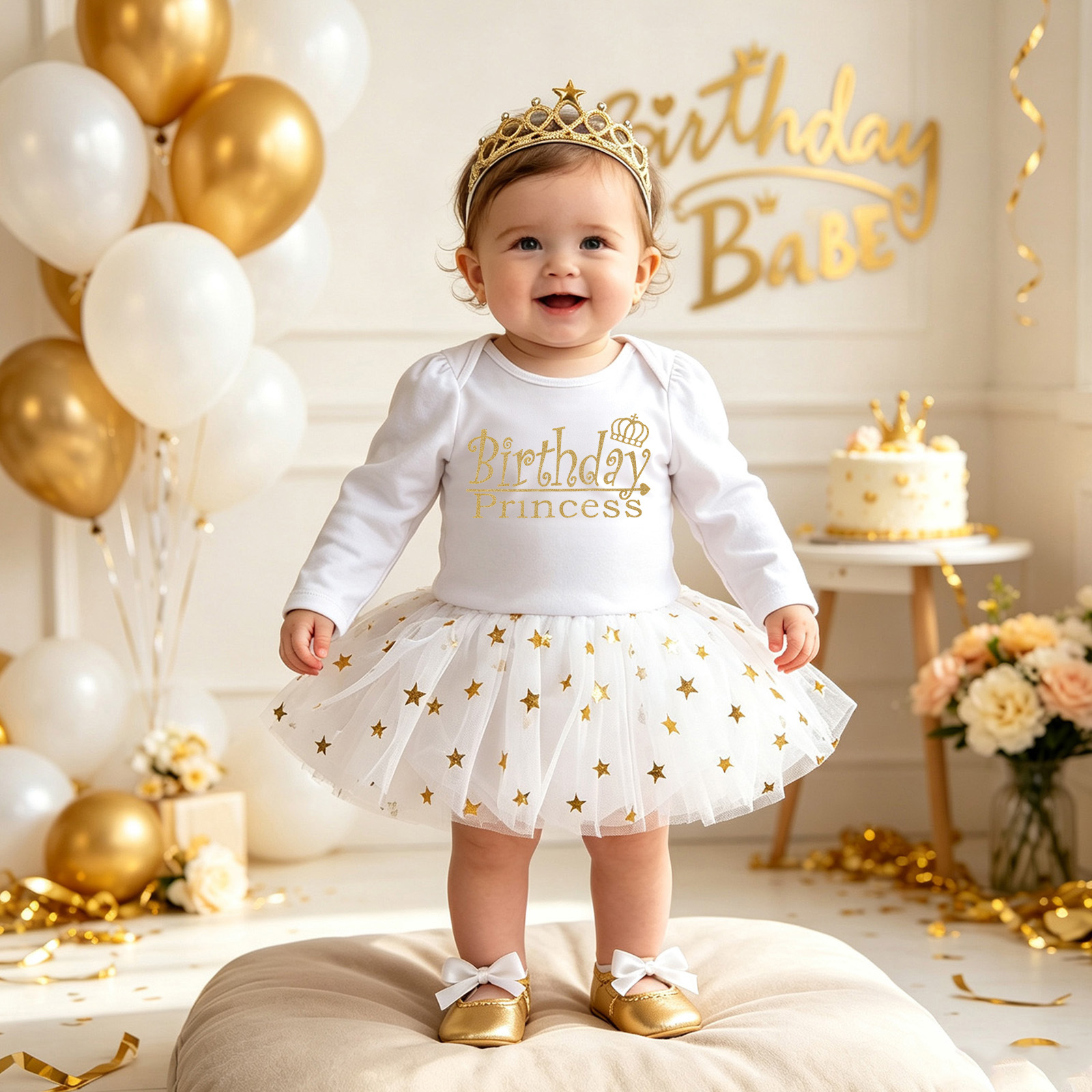 Crown-shaped Tutu Skirt With Mesh And Headband Plus Shoes photo 7