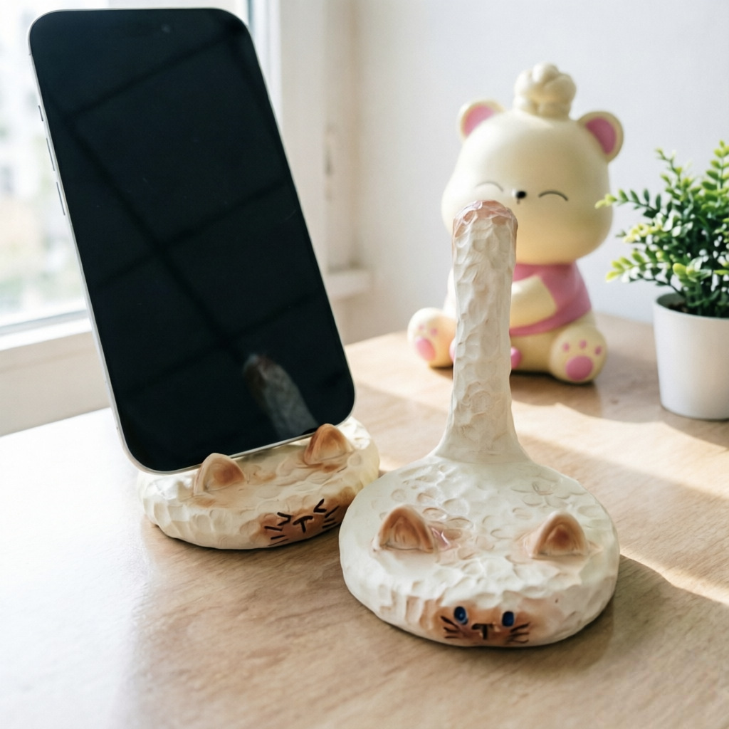 Siam Cat Figurine Phone Holder Cream-Style Decorative Item photo 1