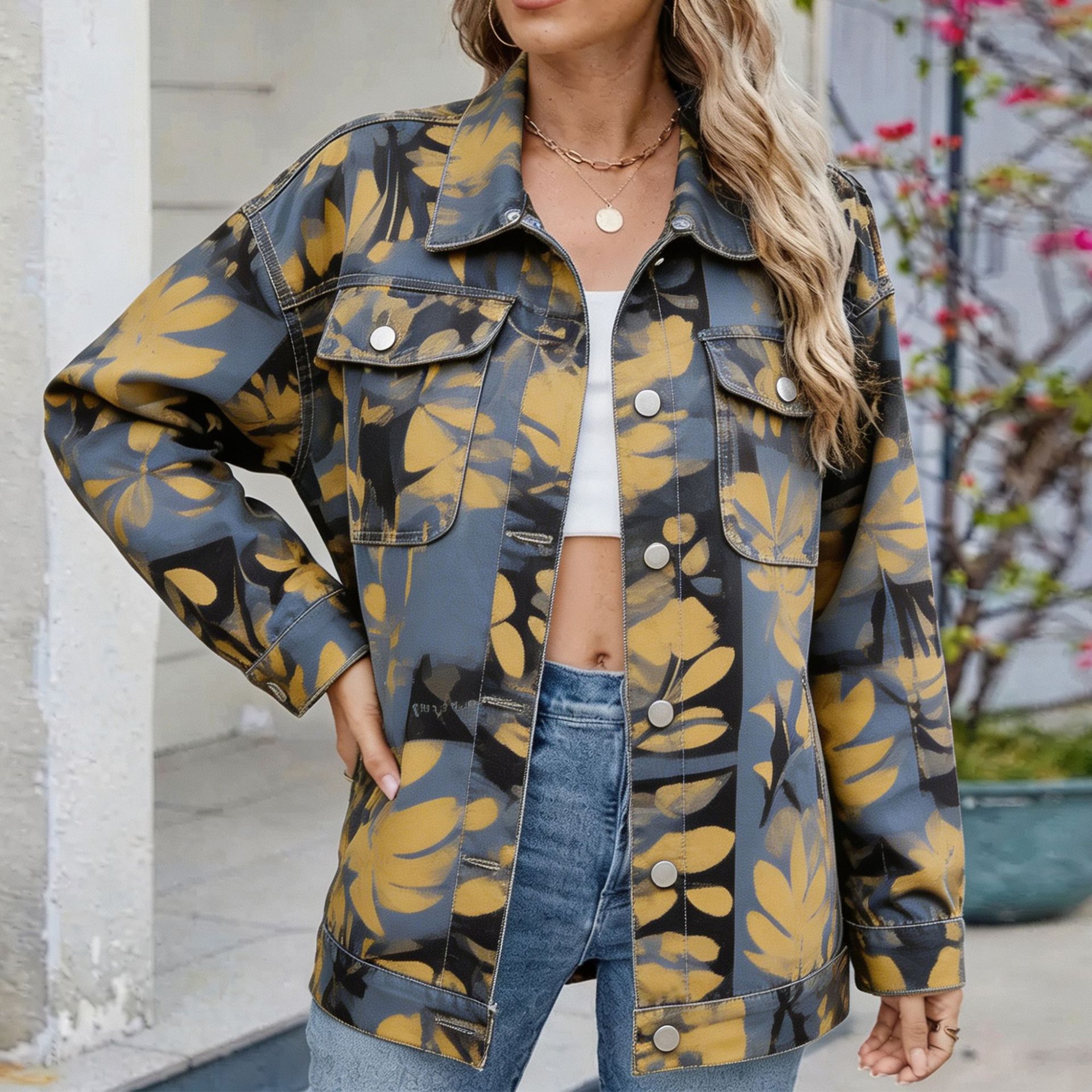 Women's Denim Jacket With All-Over Plant Print photo 2
