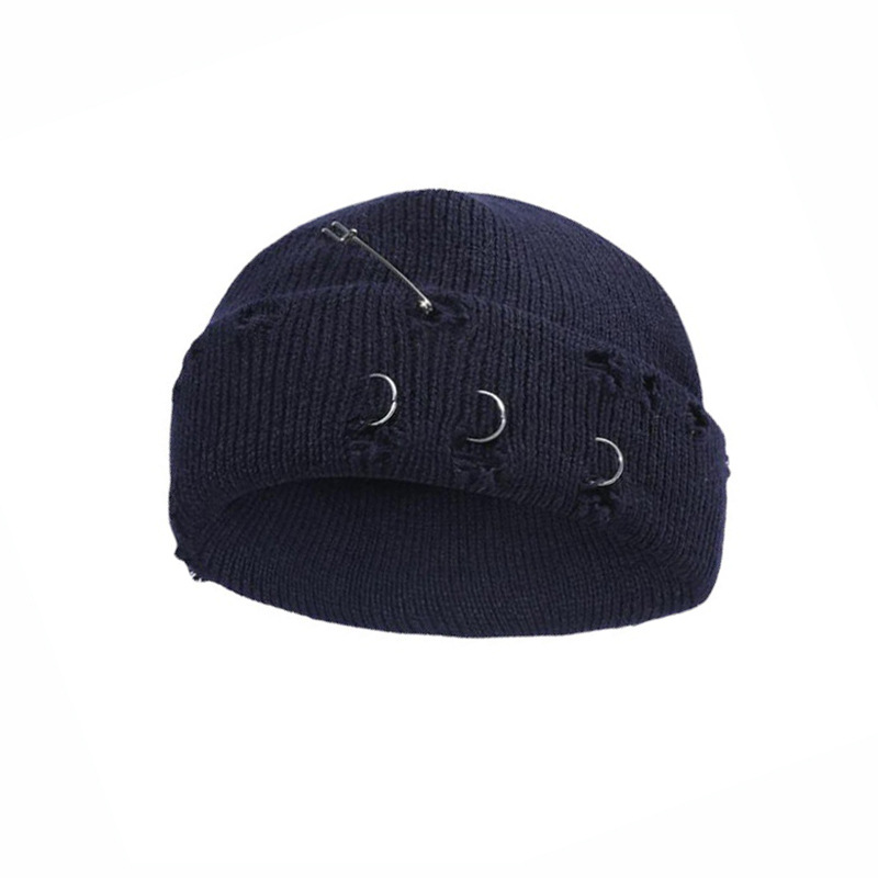 Iron Ring Pin Ripped Knit Beanie photo 5