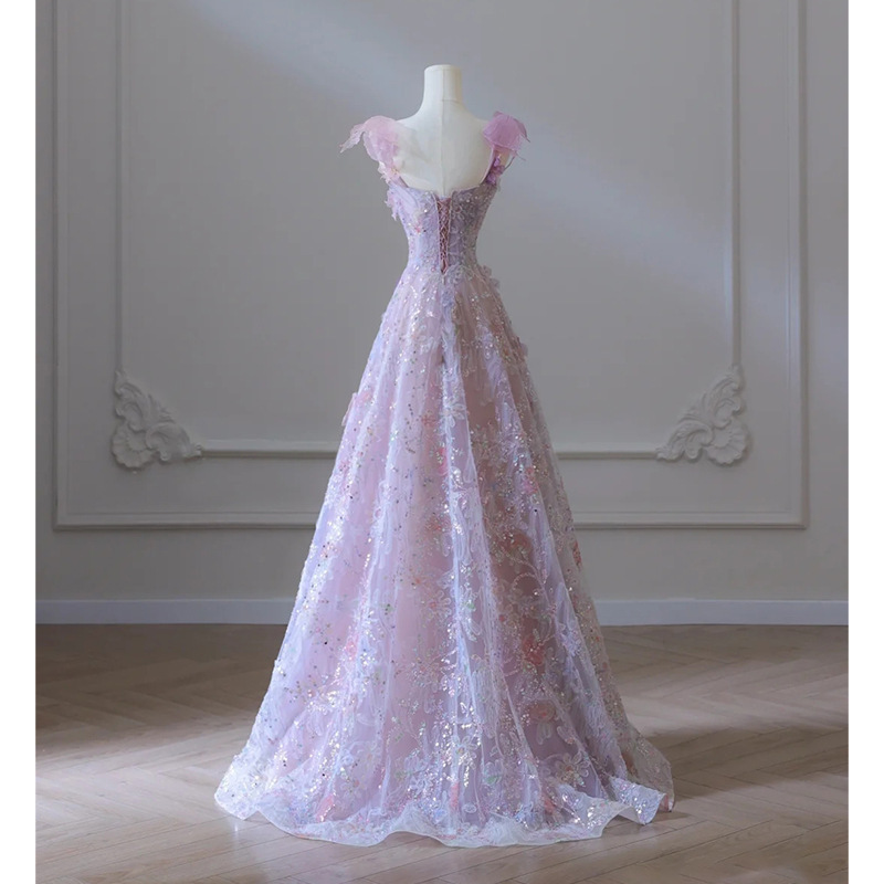 Purple Floral Evening Gown For Women photo 7