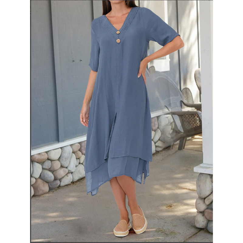 Double-layer Slit V-neck Bohemian Dress photo 4