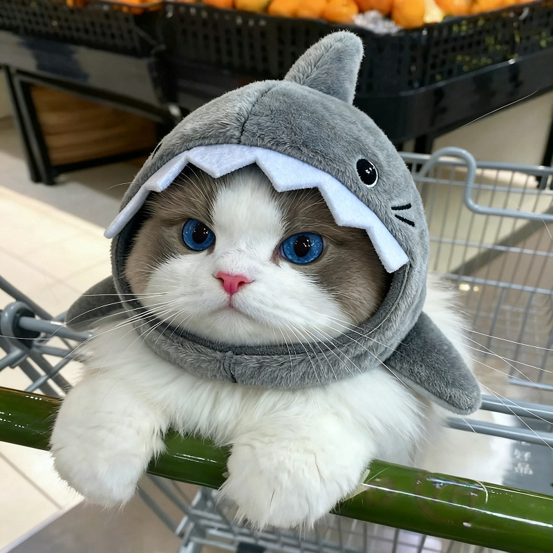 Warm Pet Cat Shark Headgear photo 1