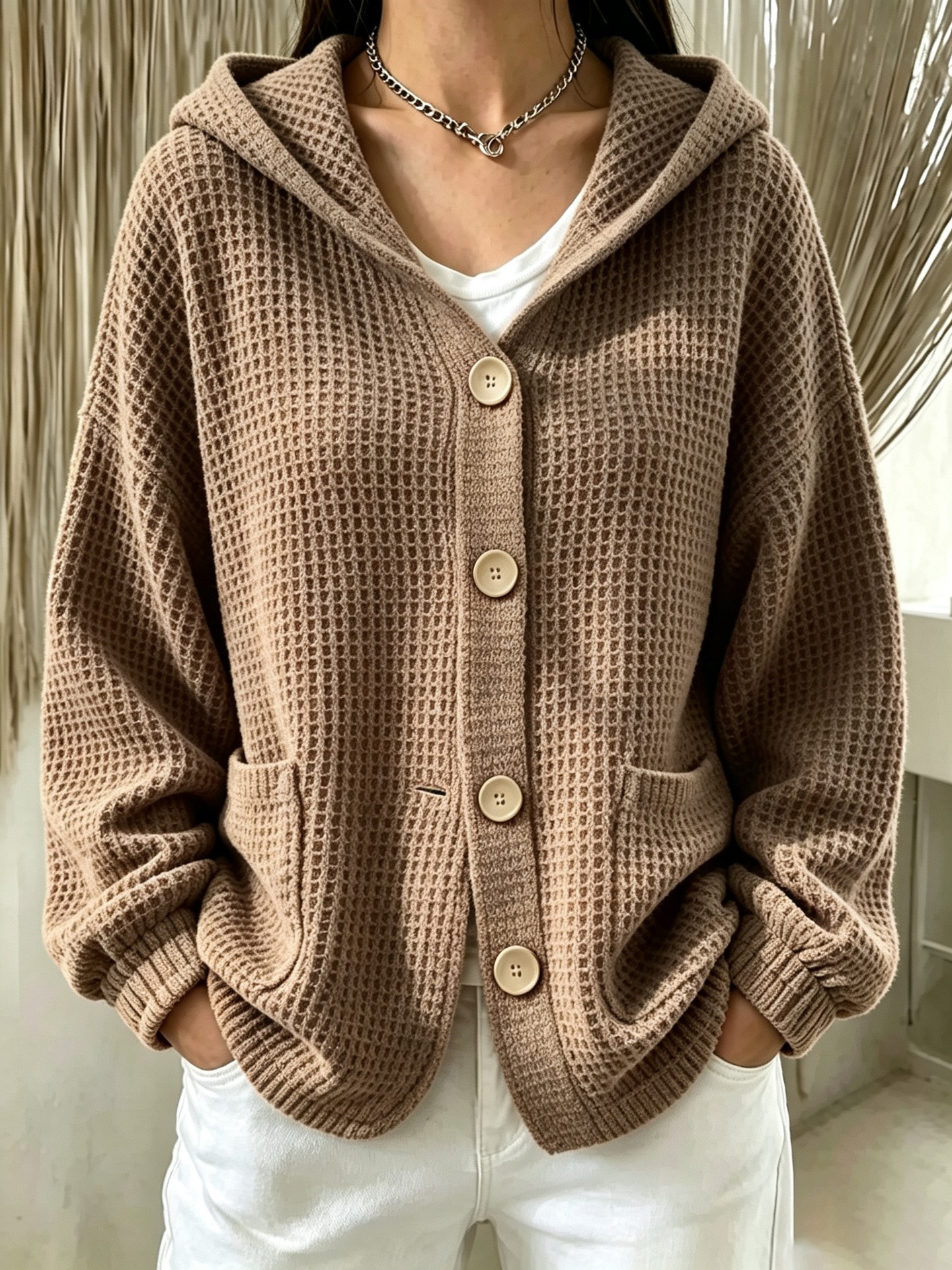 Women's Buttoned Hooded Jacket Top photo 6