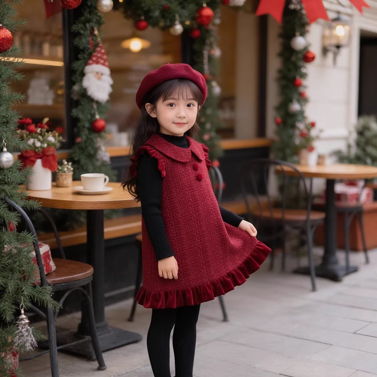 Girls Red New Year Dress - Festive Holiday Long Sleeve Princess Gown for Children Party Celebration photo 6
