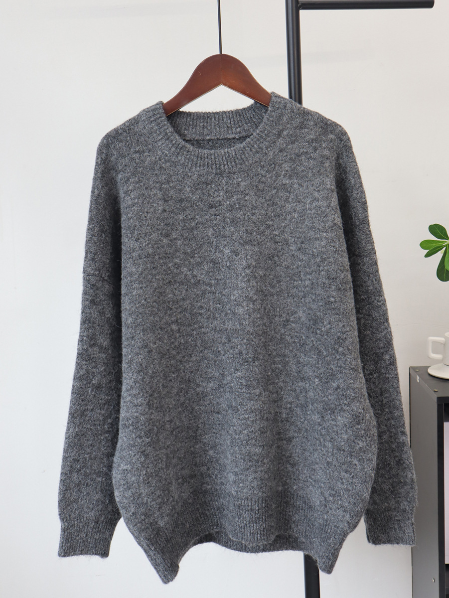 Solid-color Crew-neck Korean-style Loose-fit Cozy Knit Sweater photo 4