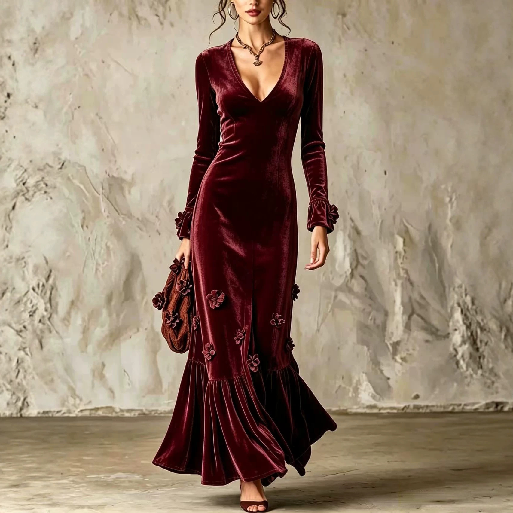 V-neck Sheath Skirt Figure-hugging And Elegant Fishtail Dress photo 2