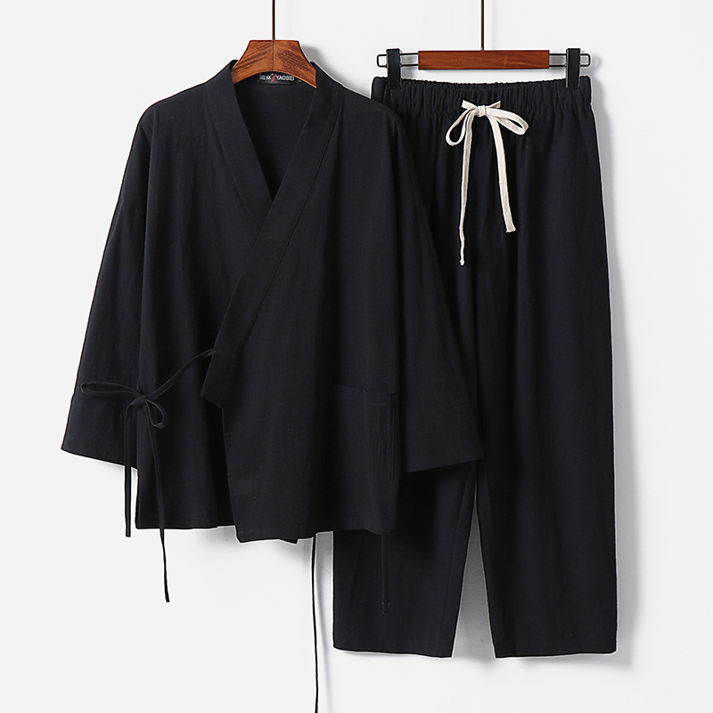 Mens Linen Set, Summer Chinese-Style Plus-Size Cropped-Sleeve T-Shirt photo 3