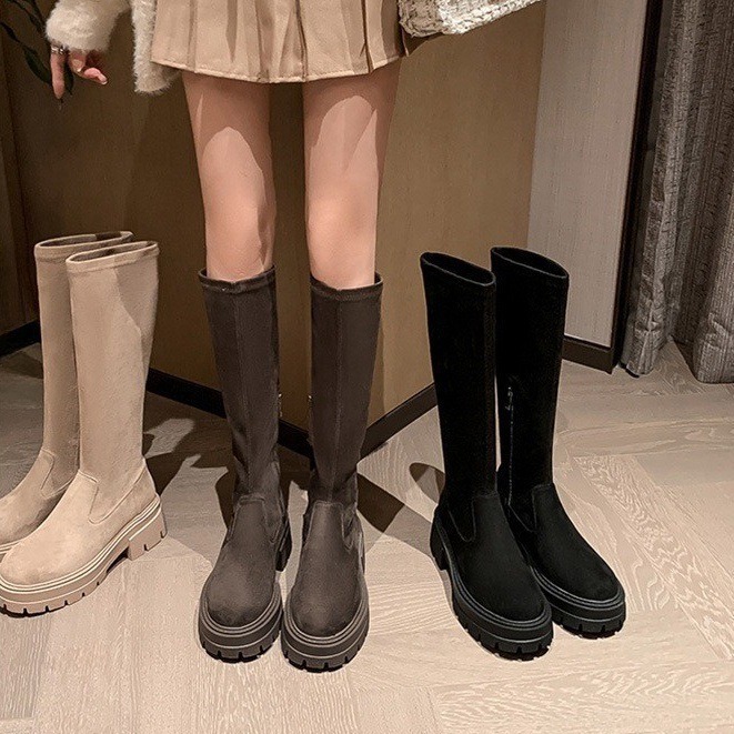 New Womens Mid-heel Stretchy Tall Boots photo 1