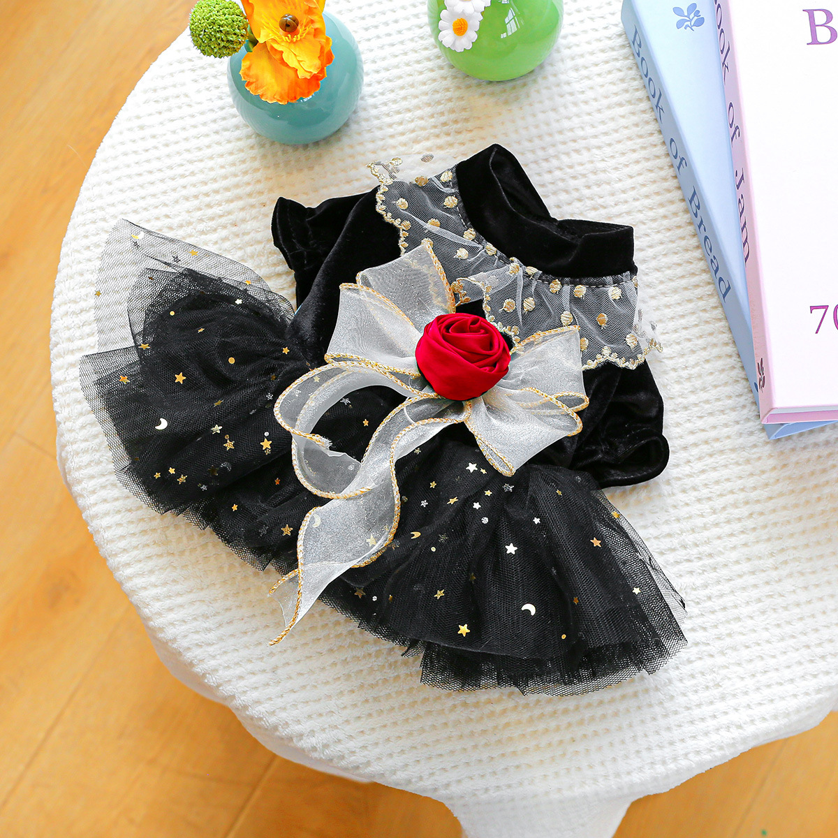 Small Dog Puppy Outfit Black Velvet Rose Dress photo 3