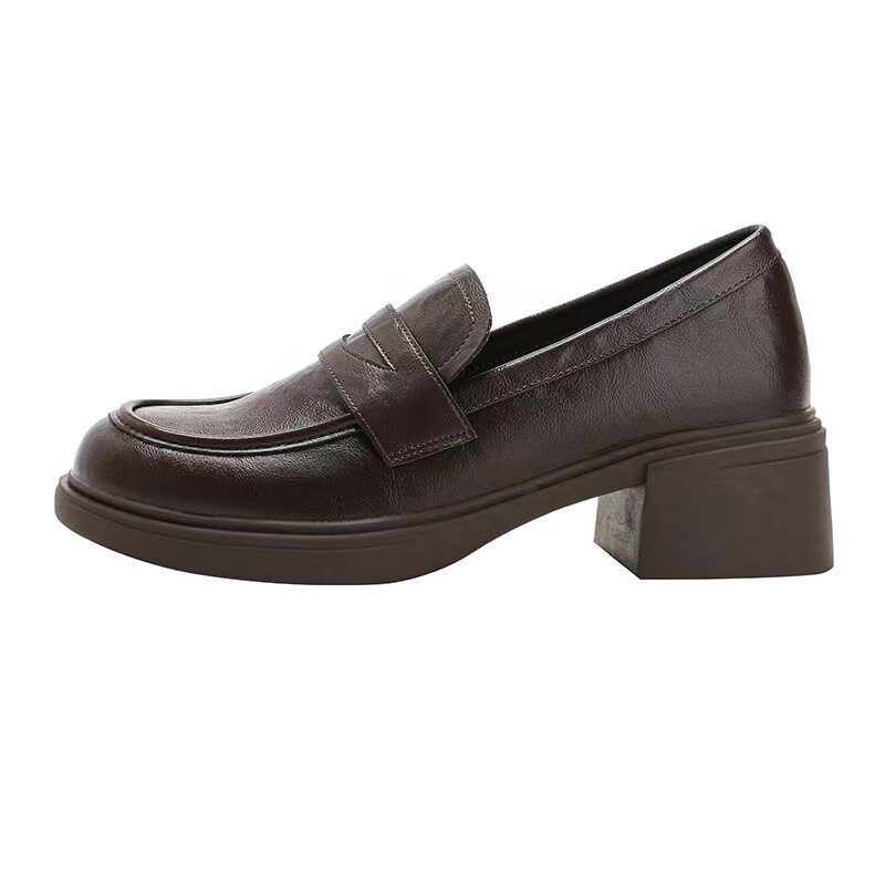 Retro Chunky-heeled Womens Slip-on Round-toe Pumps photo 3