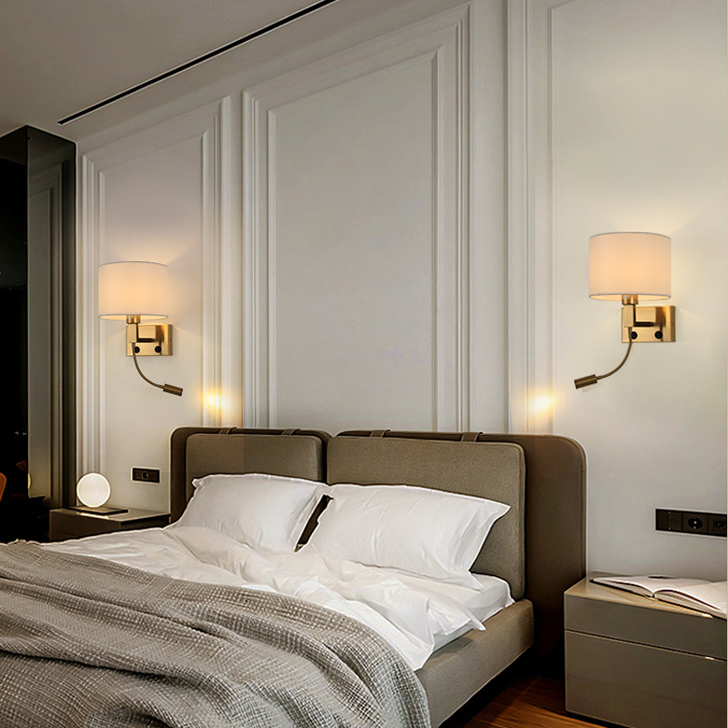 Modern Minimalist Bedroom Round Fabric Shade Flexible Wall Lamp photo 8