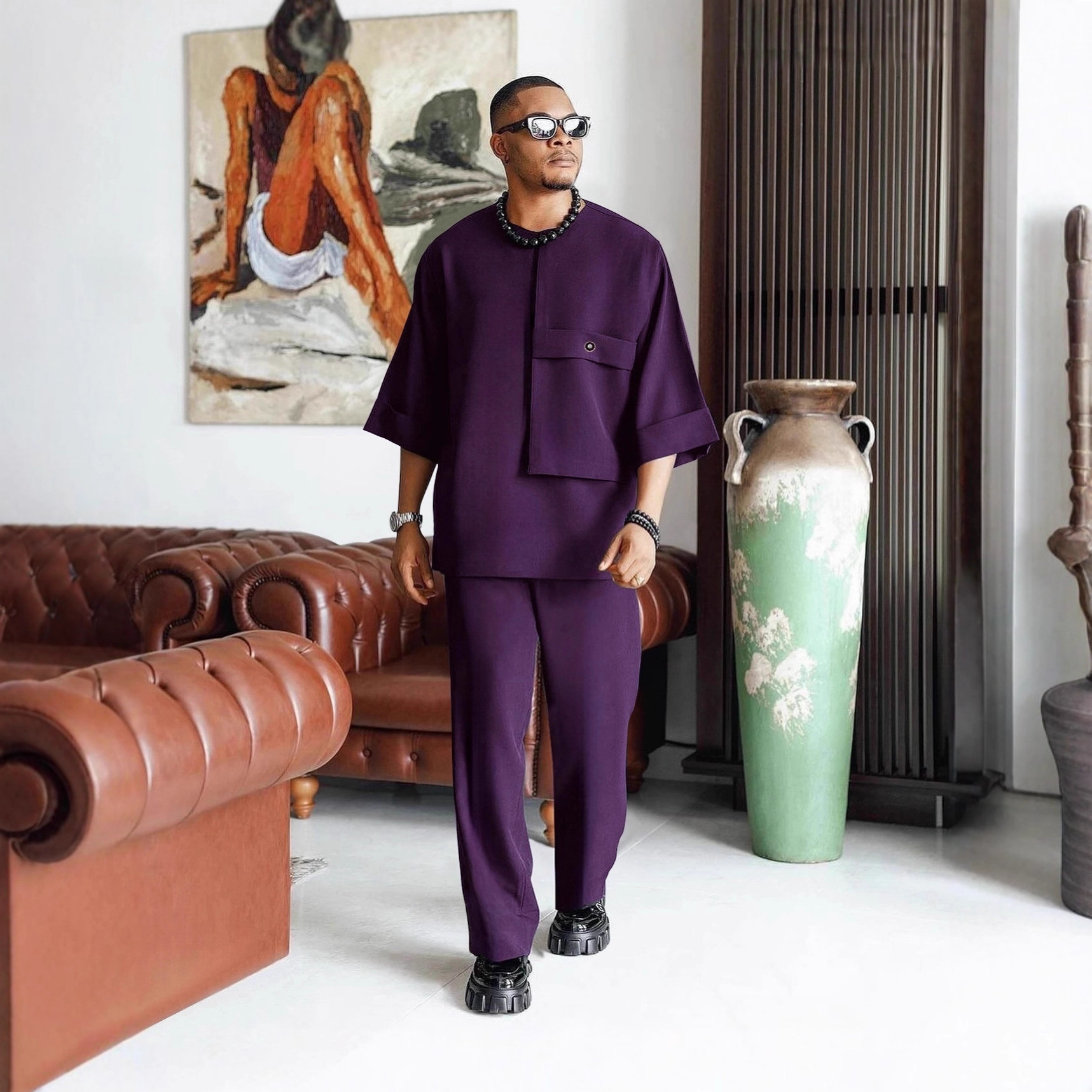 African Men's Ethnic Suit Deep Purple photo 1