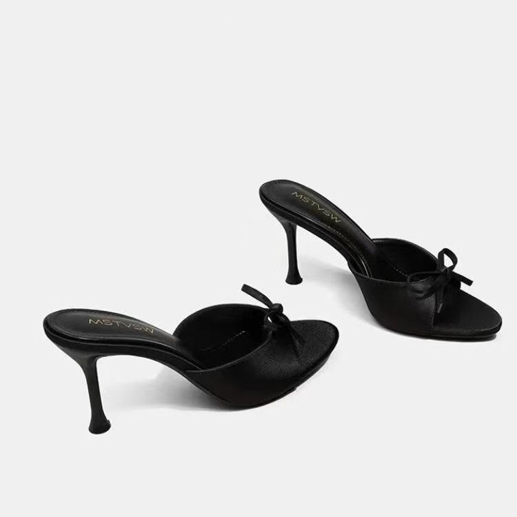 Stiletto-heeled Open-toe High Heels With Bow Detail Summer French-style Sandals For Women photo 3