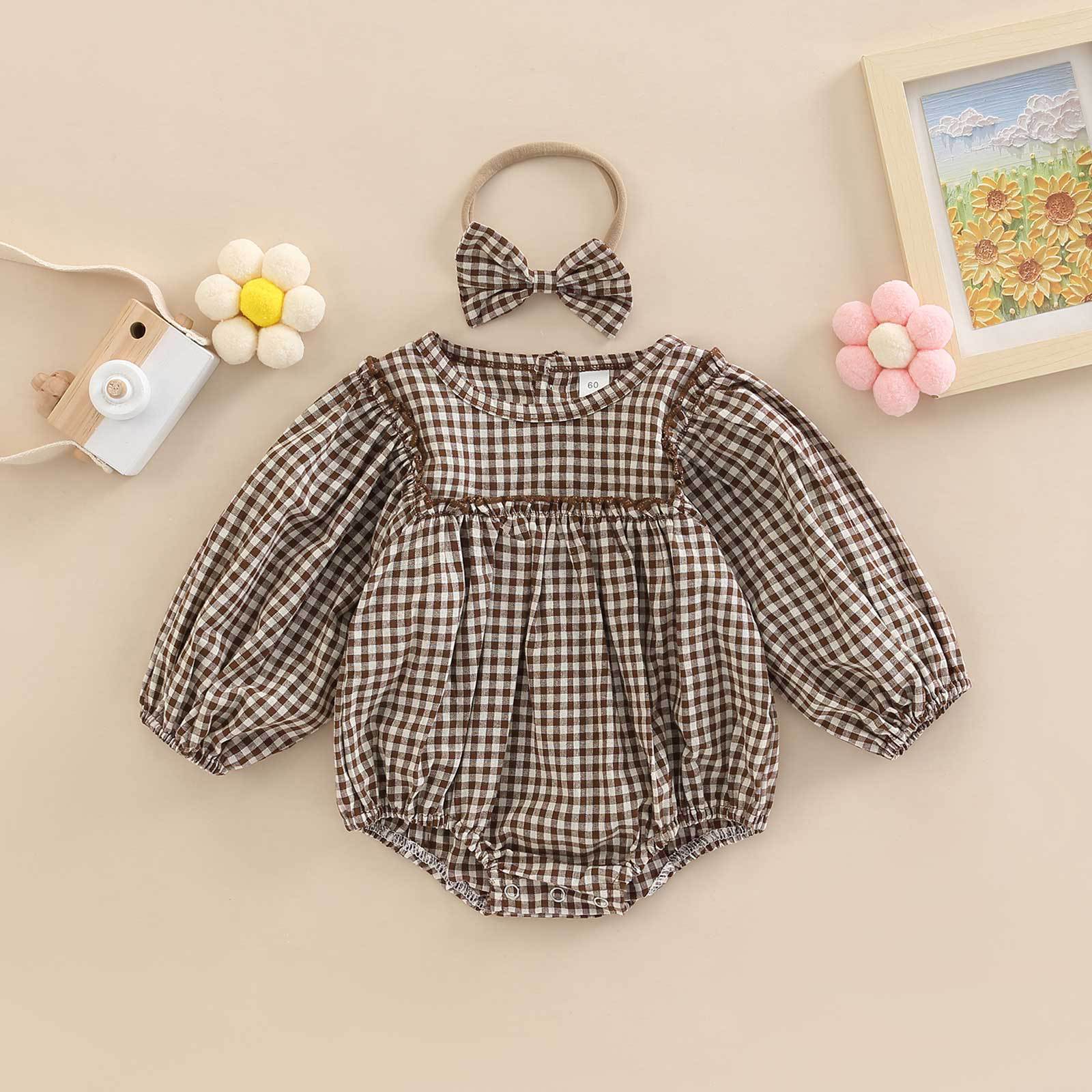 Simple Plaid-Print Long-Sleeve Outfit For Infants And Toddlers photo 3