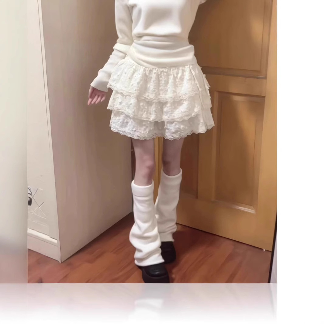 Short Lace-trimmed High-waisted Cake-style Puffy Skirttrendy photo 2