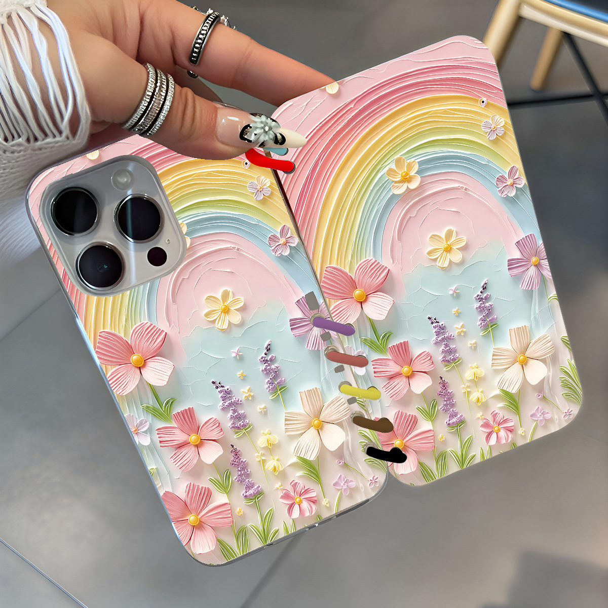 Rainbow Floral Notebook Flip Case For Mobile Phones photo 2