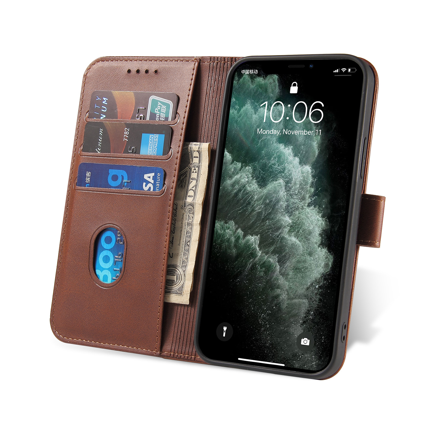 Calfskin-textured Card-slot Wallet Flip Phone Case photo 8