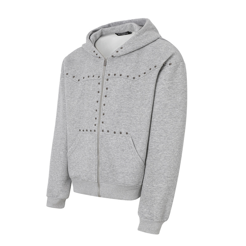 Rivet-zip Hooded Loose-fit Cropped Cardigan Unisex Jacket photo 4