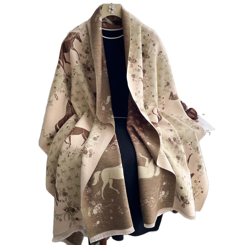 Vintage Floral And Galloping Horse Jacquard Tassel Scarf photo 3