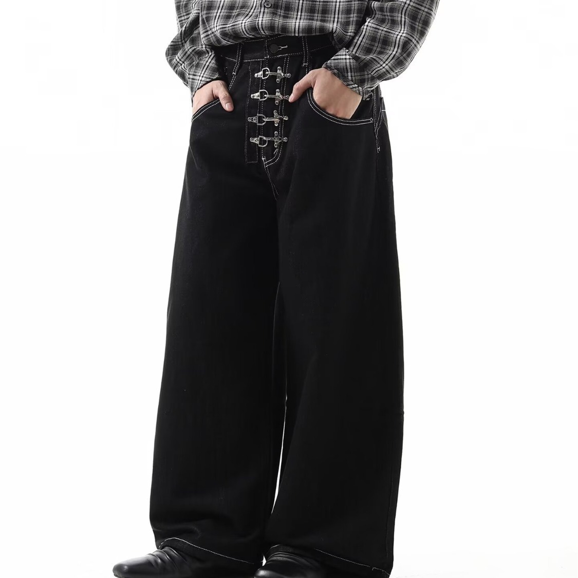 Men's Retro Dark Blue Loose-fit Wide-leg Jeans photo 2