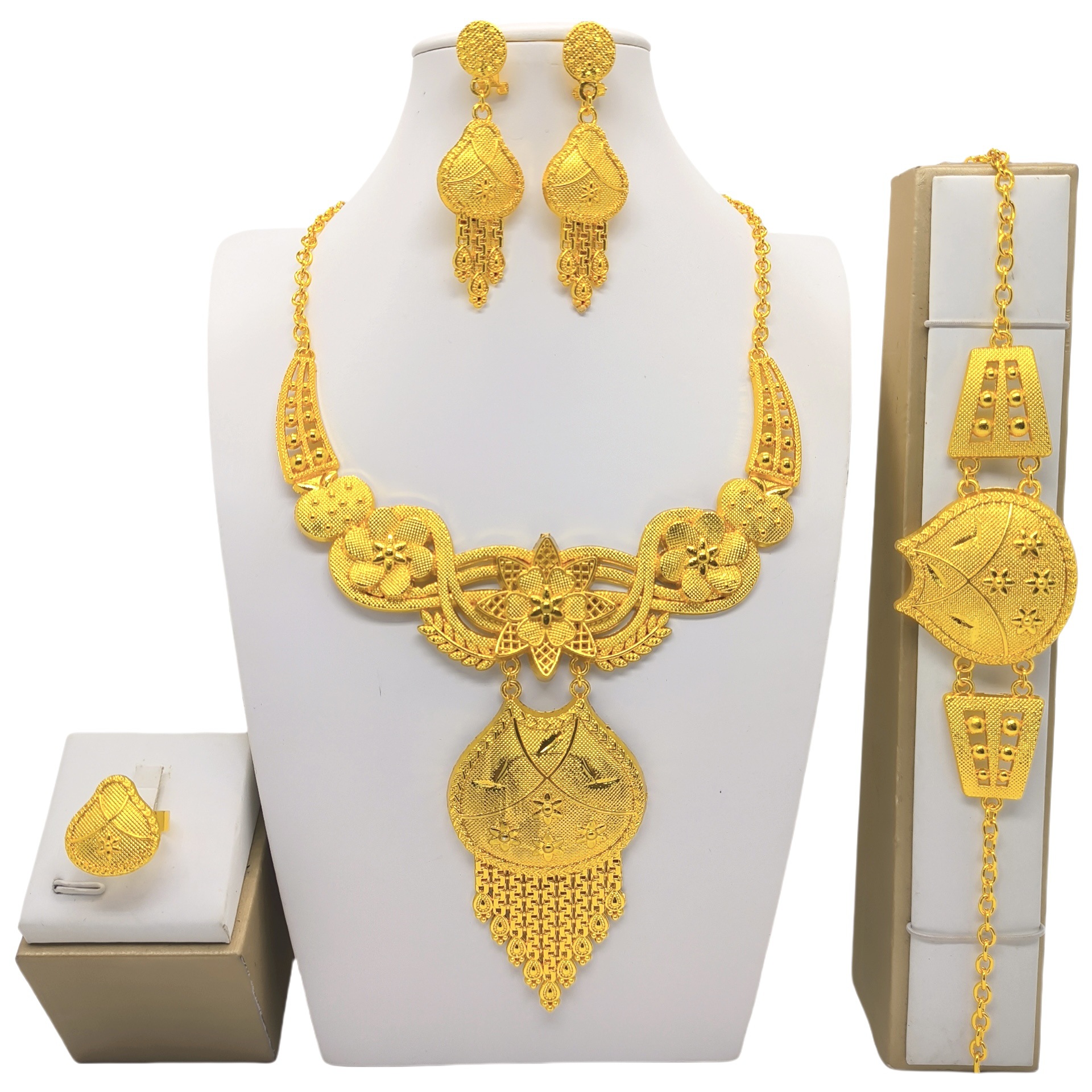 Bridal Wedding Necklace Earring Ring Bracelet Four-piece Set photo 3