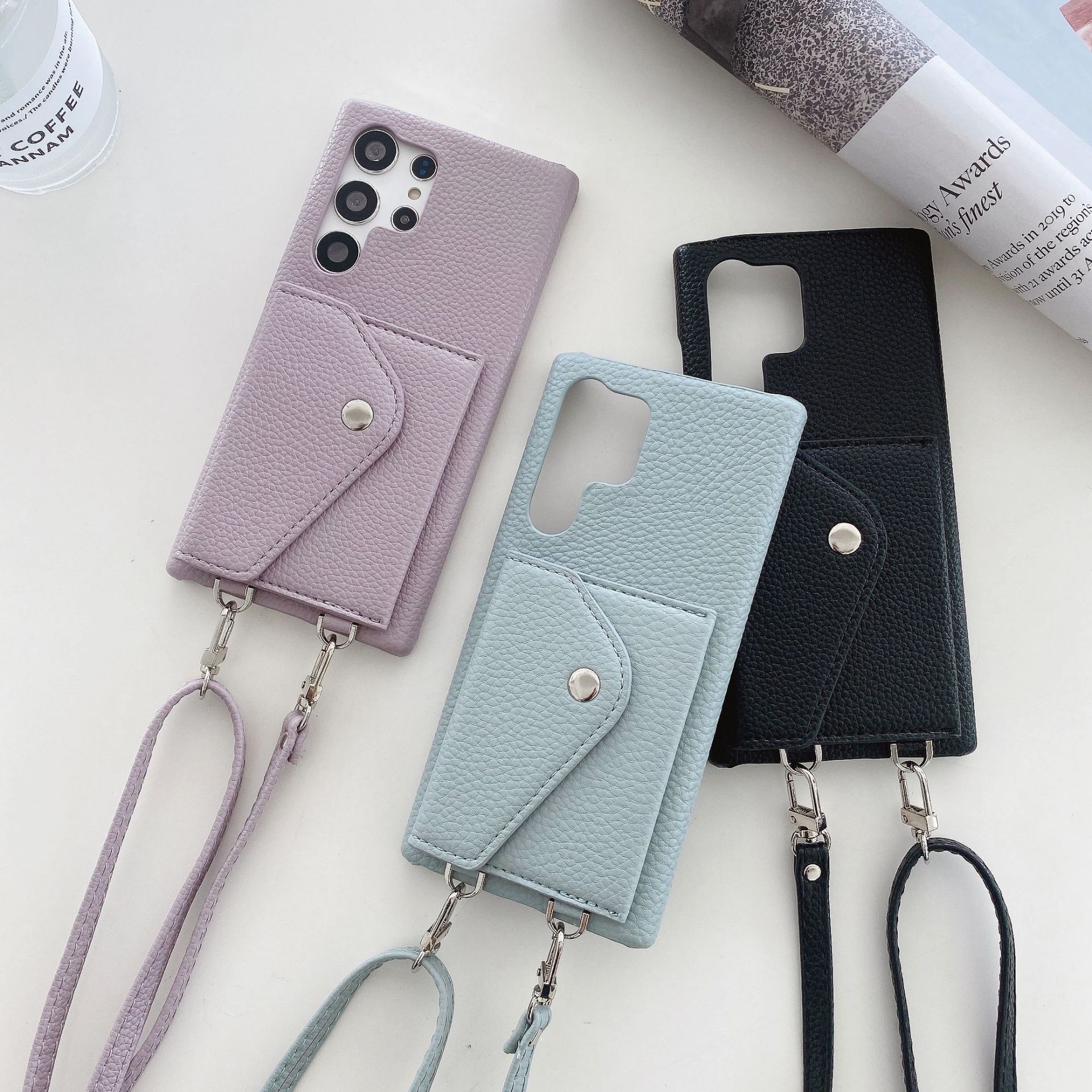 Litchi-textured Triangular Flip Card Holder With Lanyard For S24 Ultra photo 6