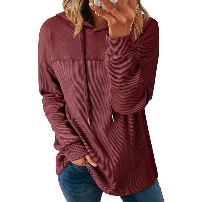Hooded Casual Waffle-knit Long-sleeve Sweatshirt photo 2