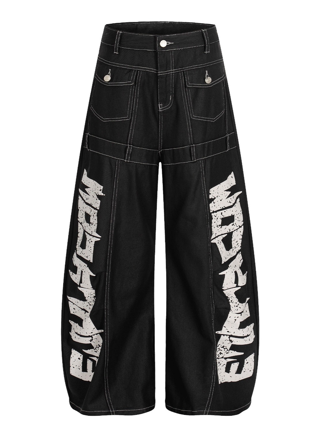 Black American-style Wide-leg Pants With A Large Letter Print Relaxed Fit photo 2