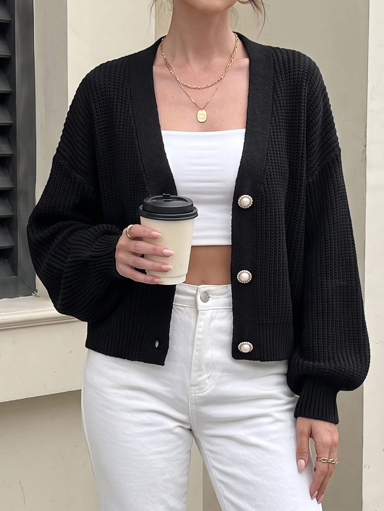 Women's Pearl-button Coat Sweater Cardigan photo 2