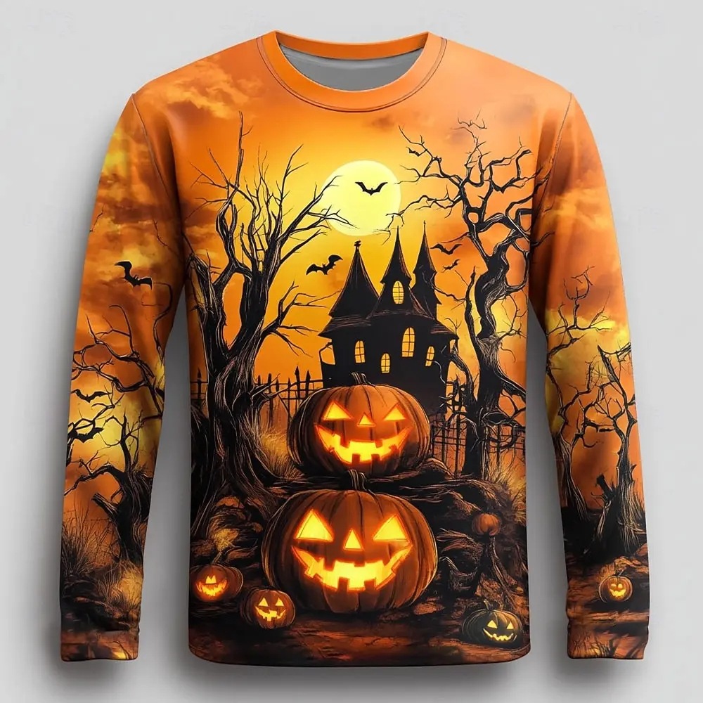 Mens Long-Sleeve Top With Halloween Pumpkin Print photo 7