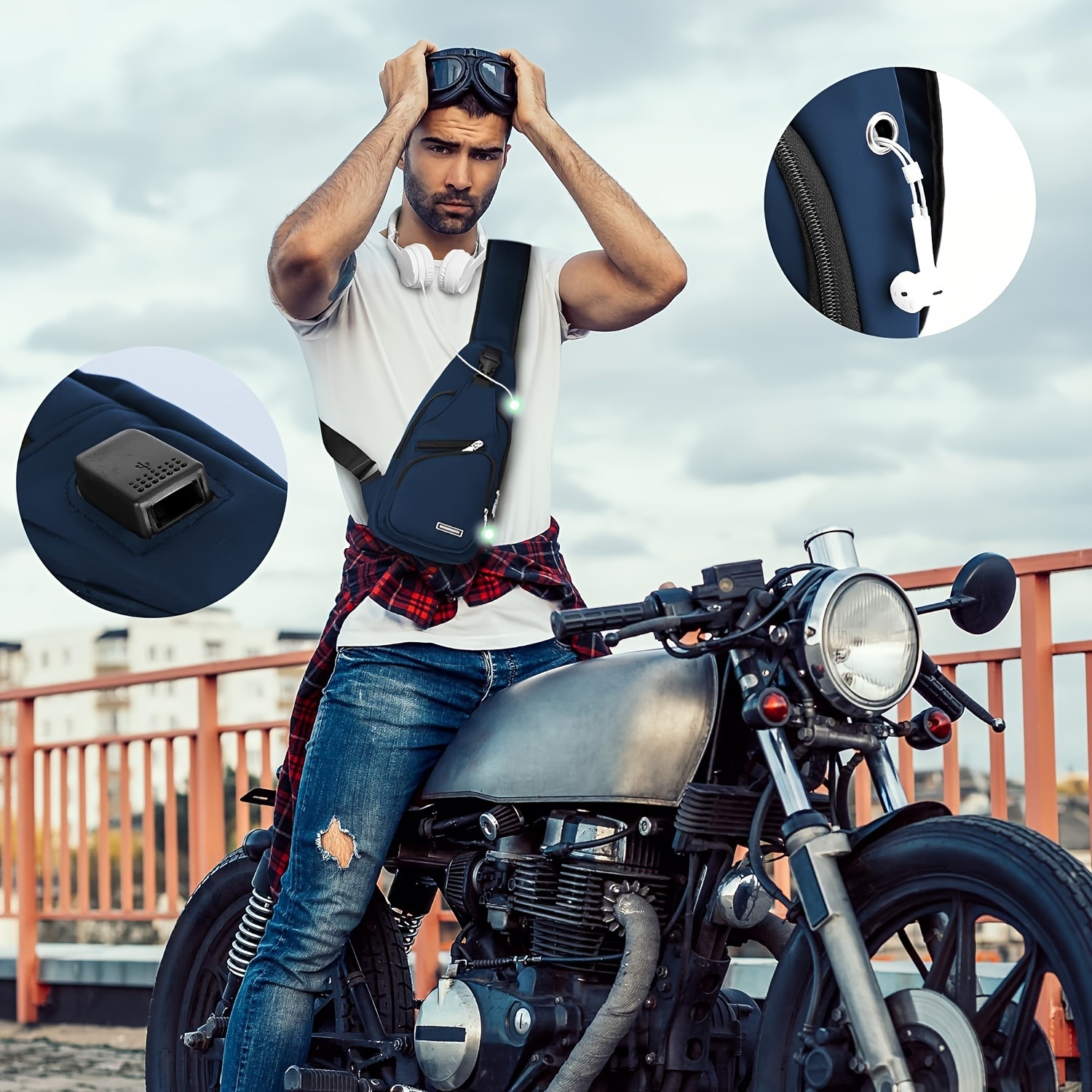 Q 38041 Men's Waterproof USB Chest Bag Mens Waterproof Chest Bag photo 1