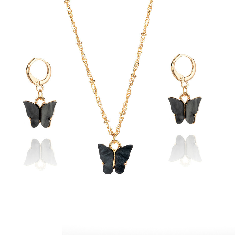 Color Acrylic Butterfly Earrings And Necklace Set photo 6
