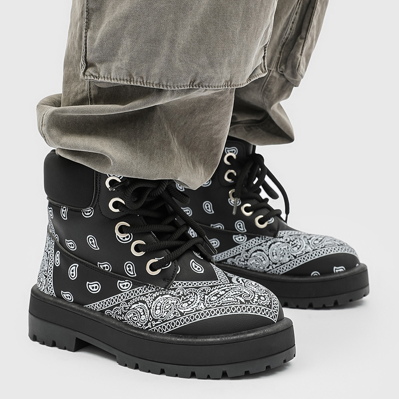 Cashew Flower Pattern High-top Mens Boots photo 2