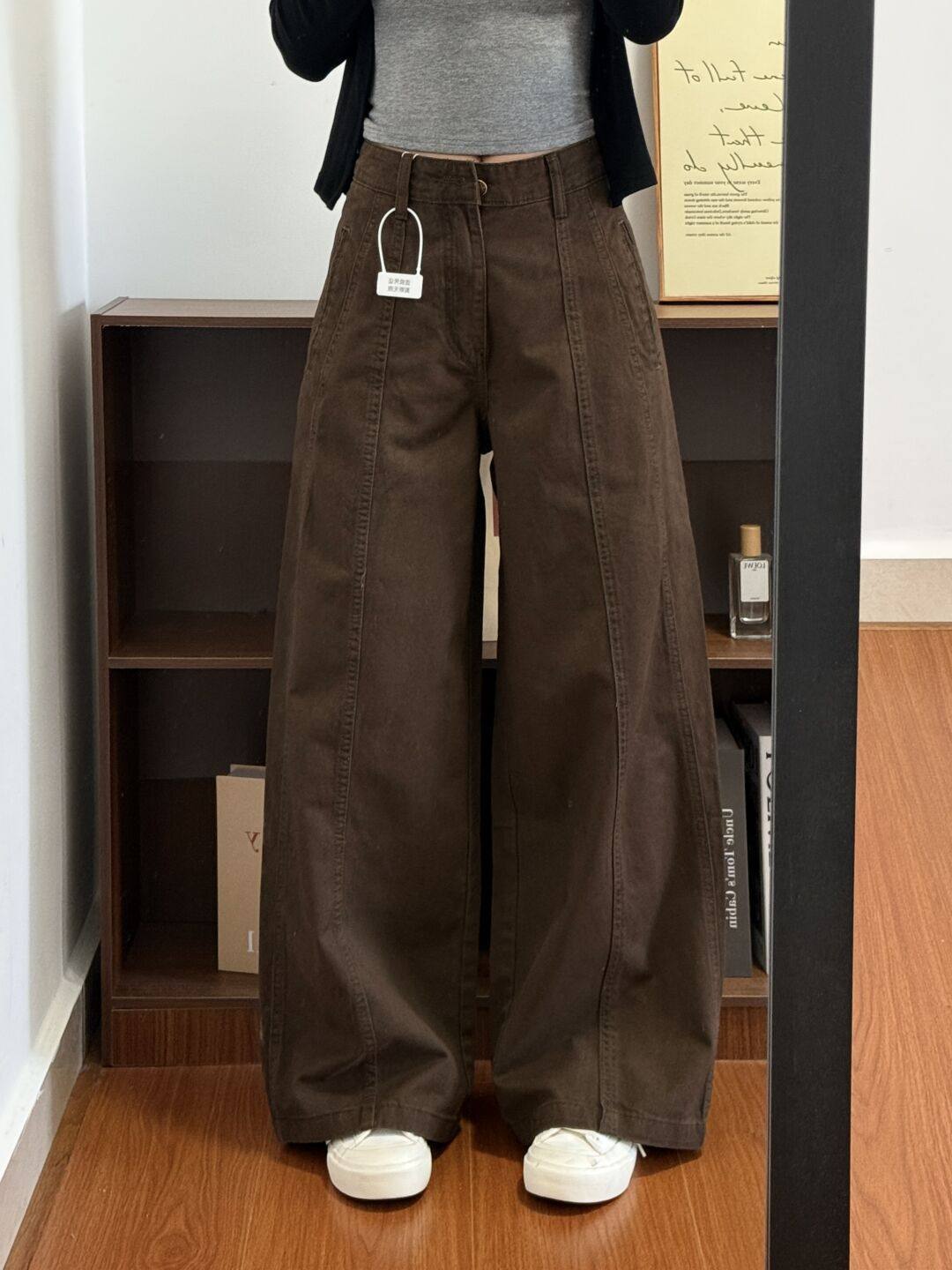 Women's High-waisted Straight-leg Wide-leg Denim Pants In Coffee Color photo 3
