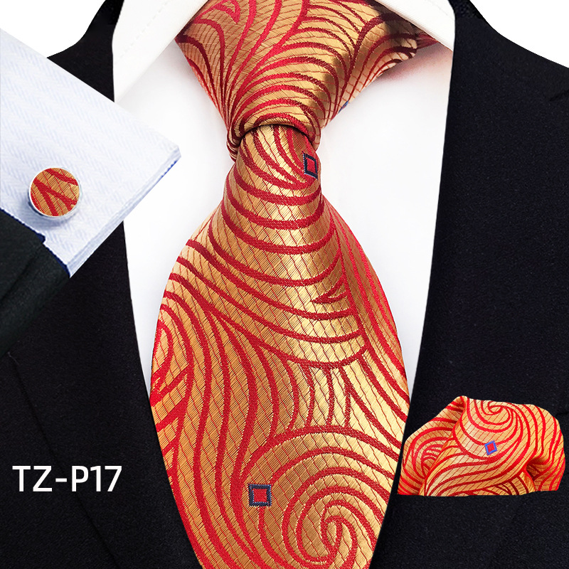 Mens Plaid Formal Tie Pocket Square And Cufflinks Three-Piece Set photo 8