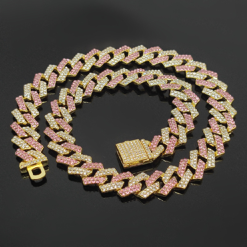 Flip-top, Fully Diamond-encrusted Two-tone Color-blocked Rhombus Necklace photo 2