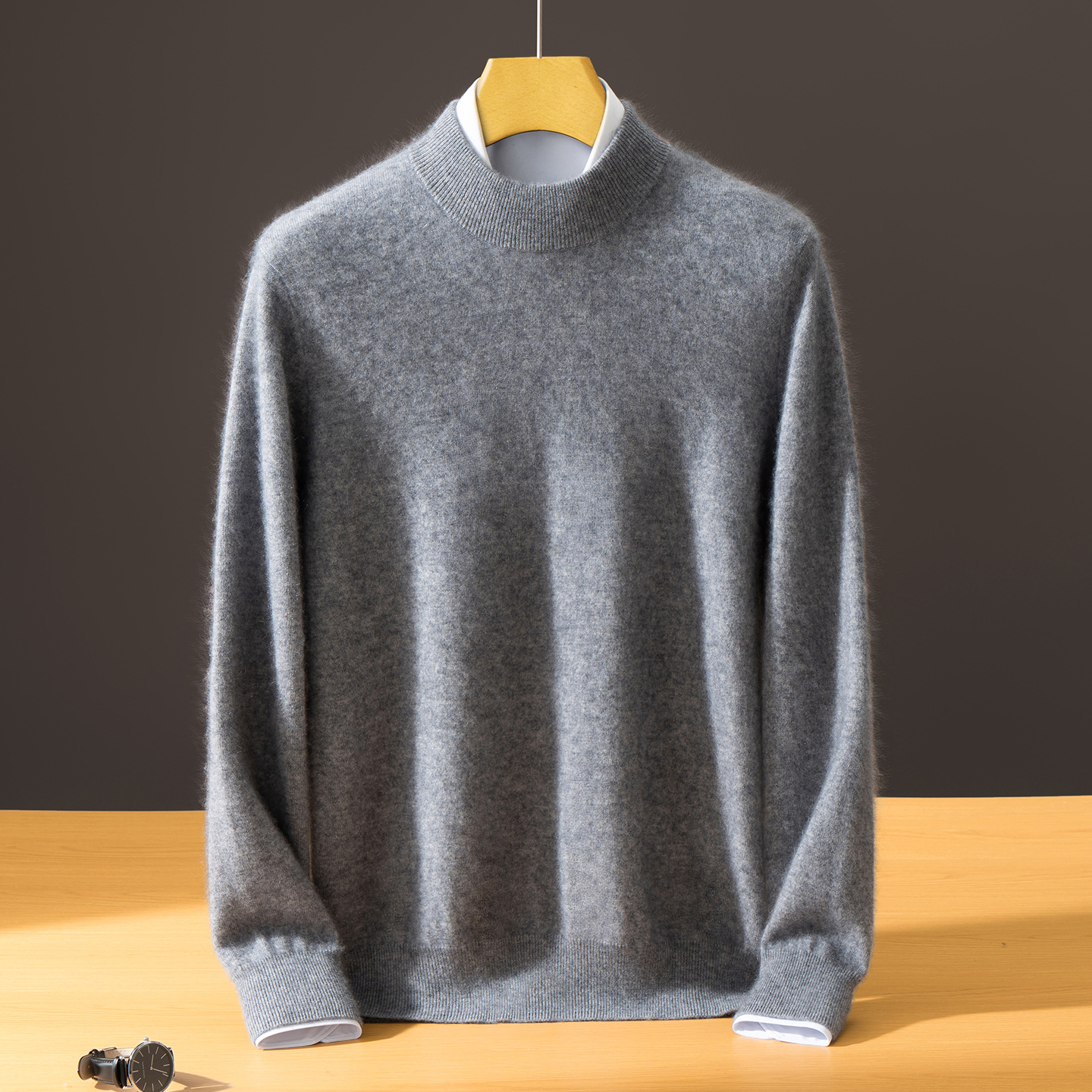 Men's Semi-High-Neck Solid Color Innerwear Cashmere Sweater photo 8