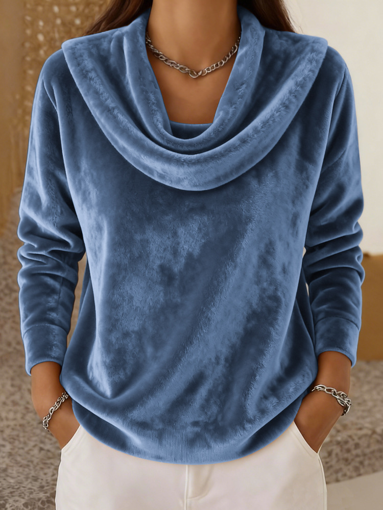 Casual Relaxed-fit Fashionable Solid-color Plush Long-sleeve Knit Top photo 3