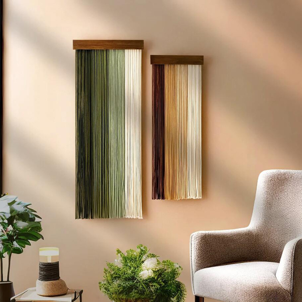 Handmade Bohemian Wall Hanging Tapestry With Wooden Bar And Tassels - Nordic Home Decor For Living Room Bedroom photo 1