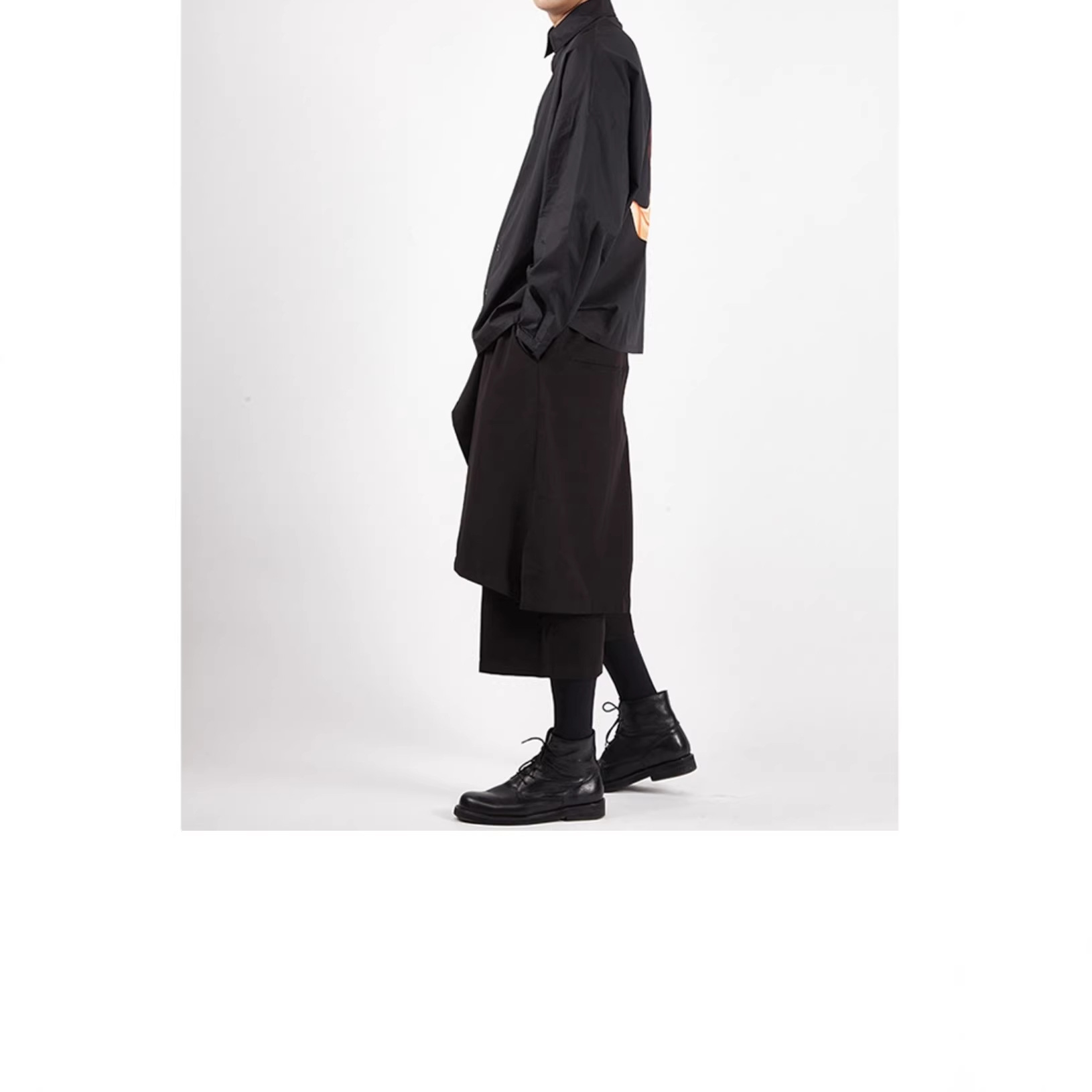 SpringSummer Mens Wide-leg Pants Faux Two-piece Design Culottes photo 3