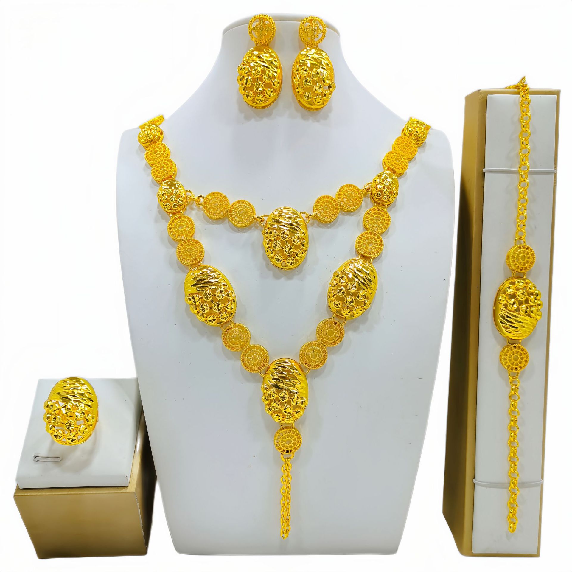 Fashion Women's Necklace Earring Ring Bracelet Suit photo 3
