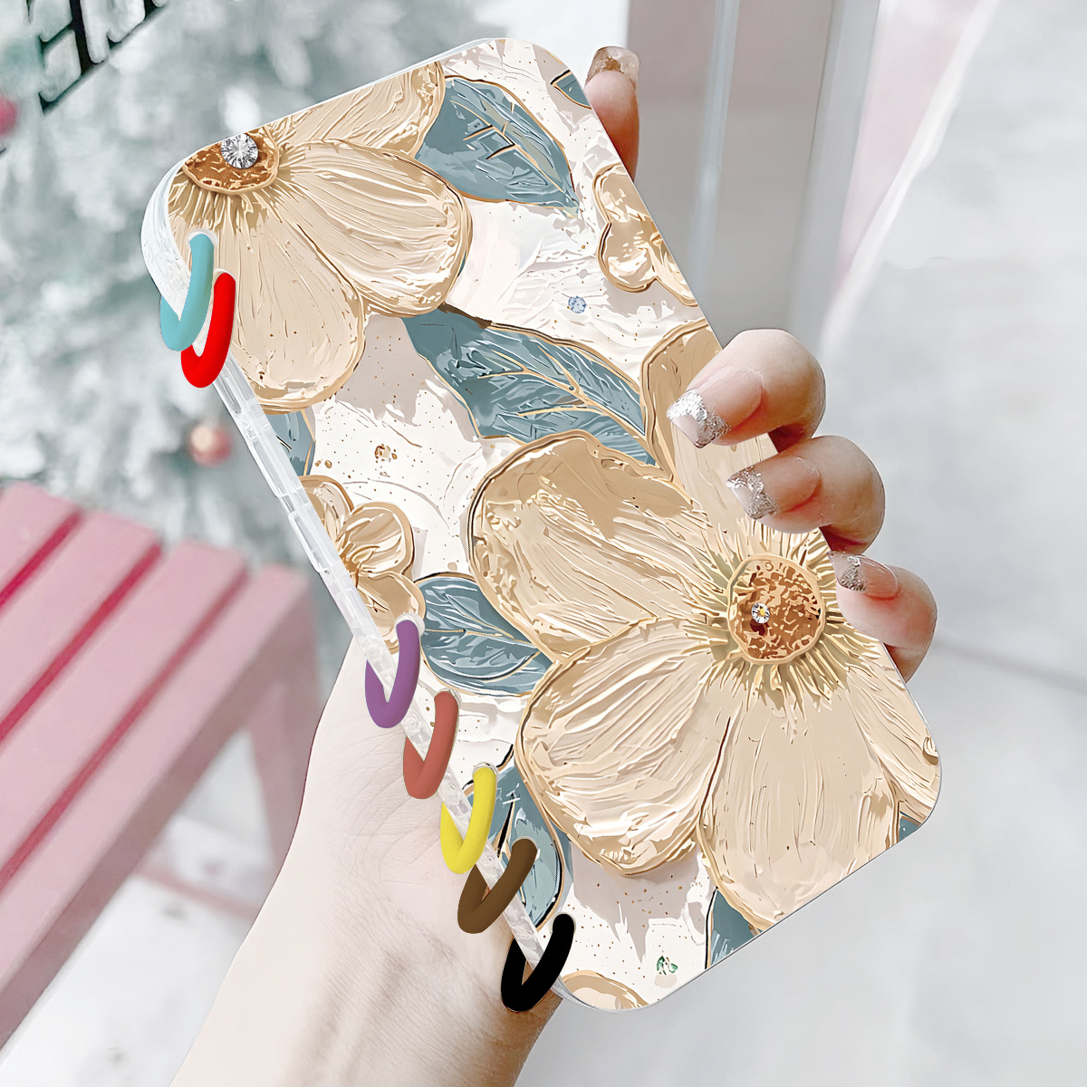 Beige Large Floral Pattern Notebook Flip Case For Phones photo 2