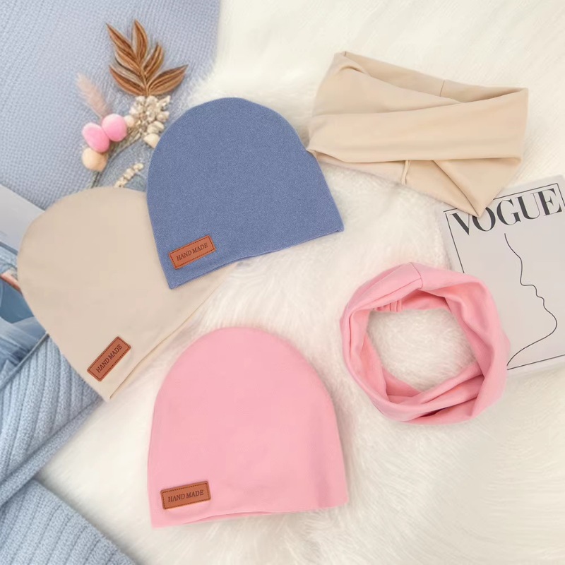 Children's Solid-Color Pullover Cross-Neck Warmer Two-Piece Set photo 4