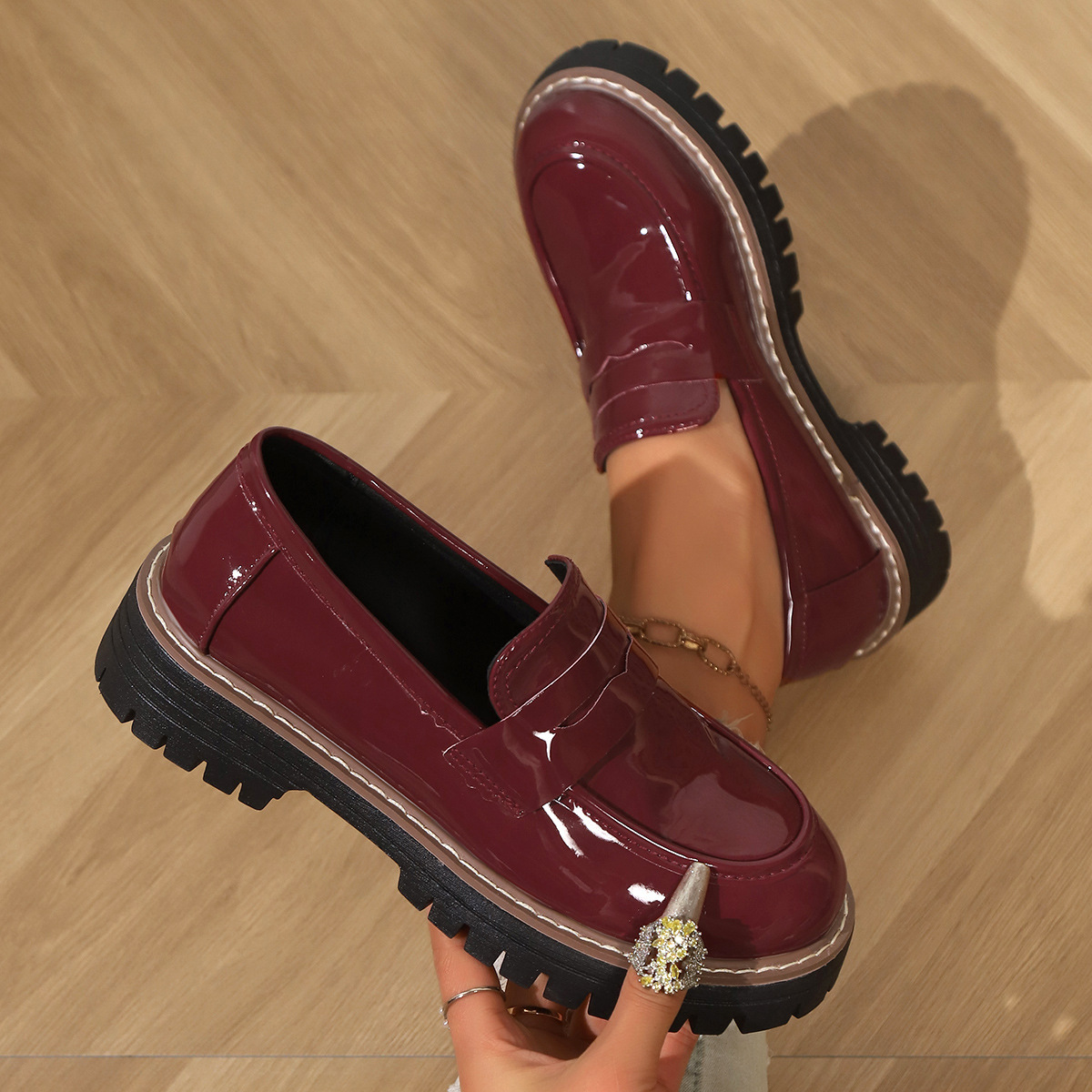 Thick-soled British-style Large-size Cross-border Loafers Platform Single-layer Shoes photo 3