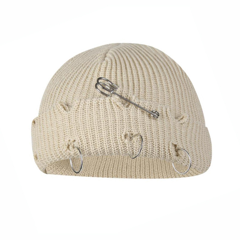 Iron Ring Pin Ripped Knit Beanie photo 7