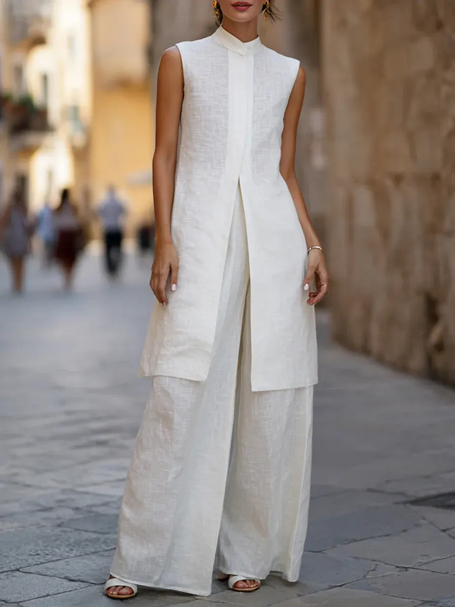 Sleeveless Vest Cotton-linen Shirt Chic Casual Wide-leg Pants photo 5
