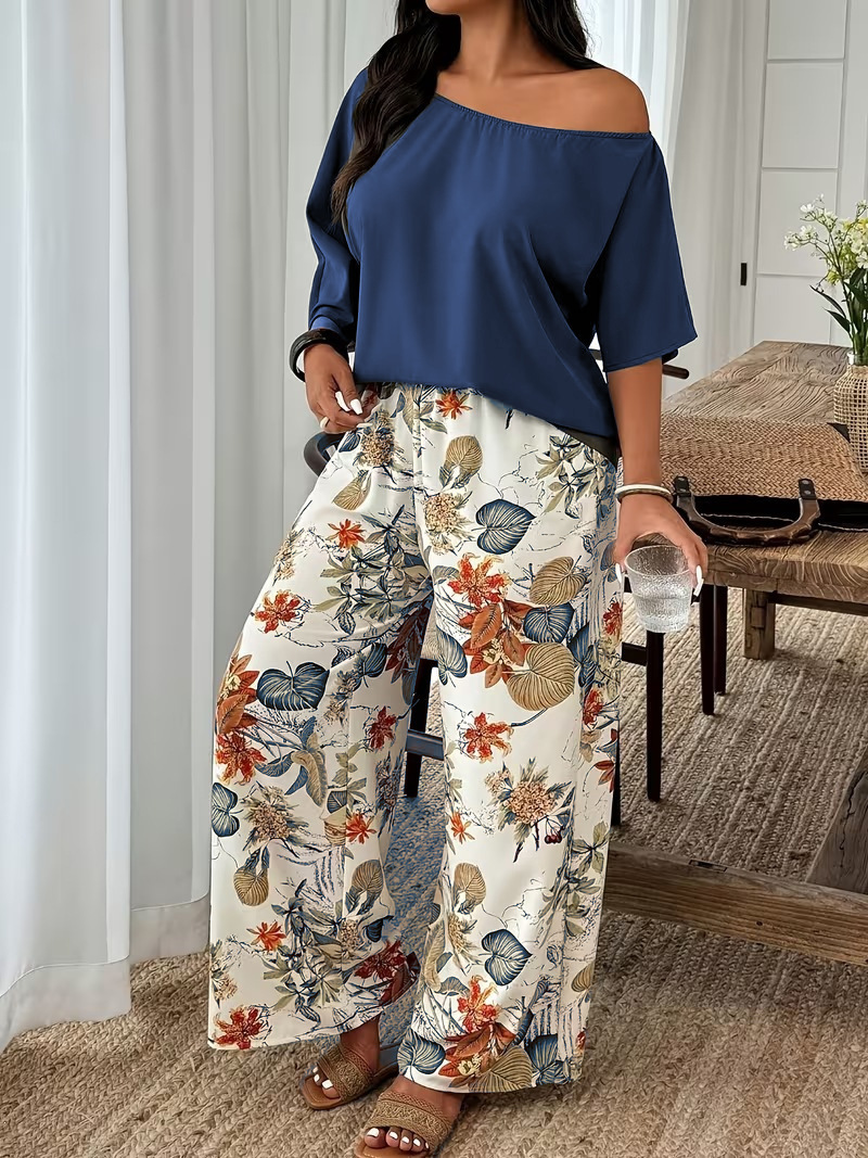 Casual Womens Set Featuring Plant And Floral Print Wide-leg Pants photo 8